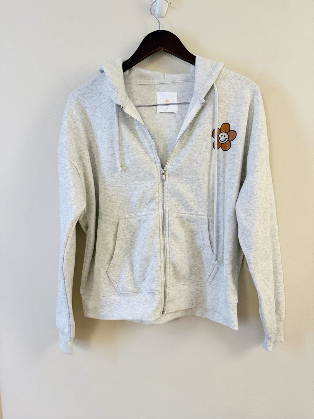 Lazy Sunday Gray Zip Up Hoodie Smiley Flower Graphic “Have a Blessed Day” NEW M
